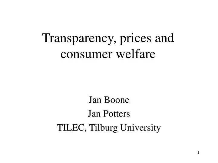 transparency prices and consumer welfare
