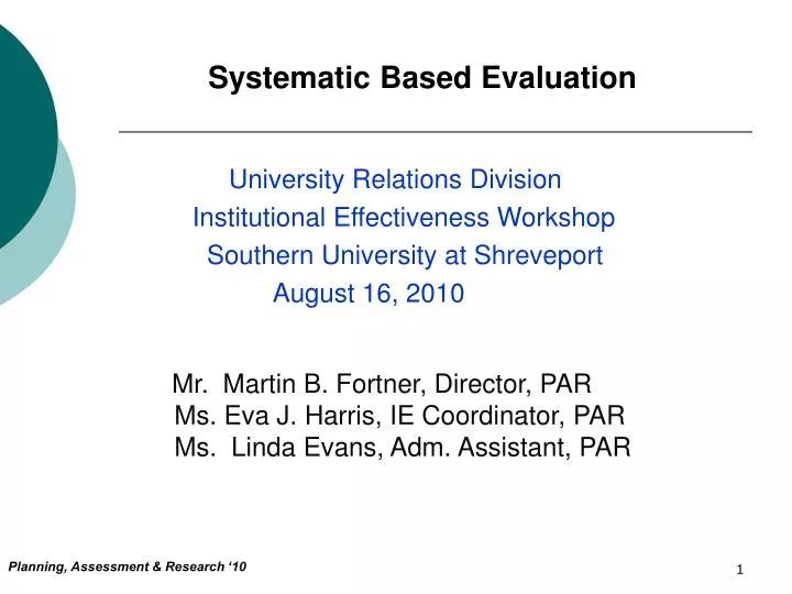 systematic based evaluation