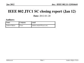 IEEE 802 JTC1 SC closing report ( Jan 12 )