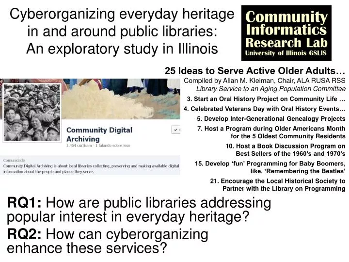 cyberorganizing everyday heritage in and around public libraries an exploratory study in illinois