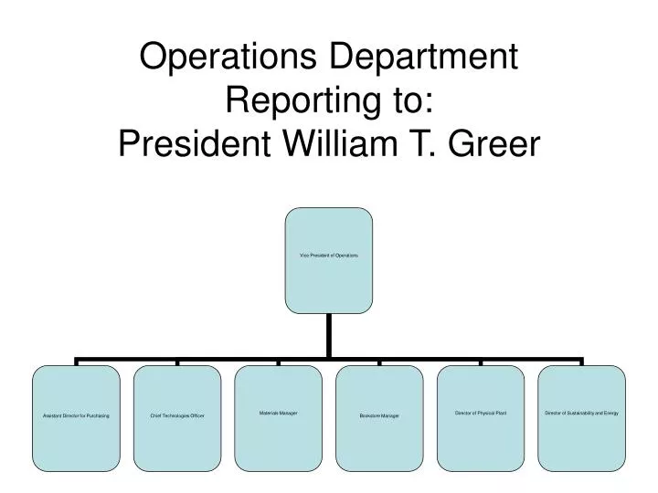operations department reporting to president william t greer