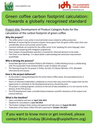 Green coffee carbon footprint calculation: Towards a globally recognised standard
