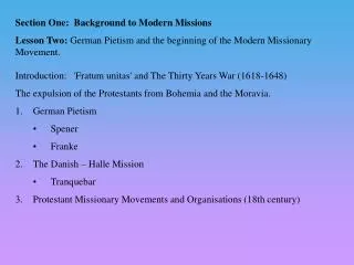 Section One: Background to Modern Missions