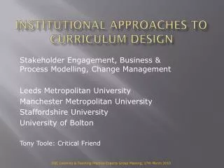 Institutional Approaches to Curriculum Design