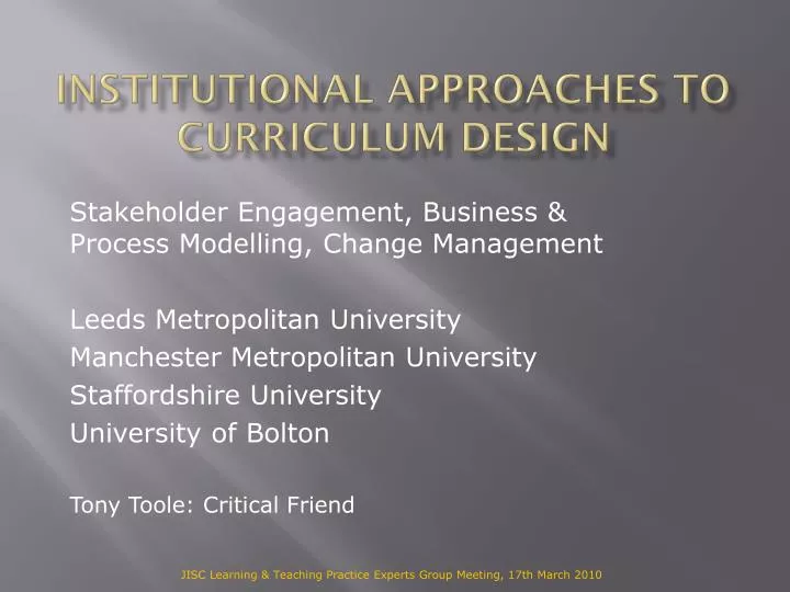 institutional approaches to curriculum design