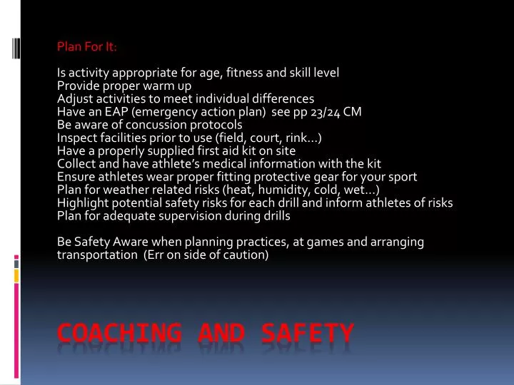 coaching and safety