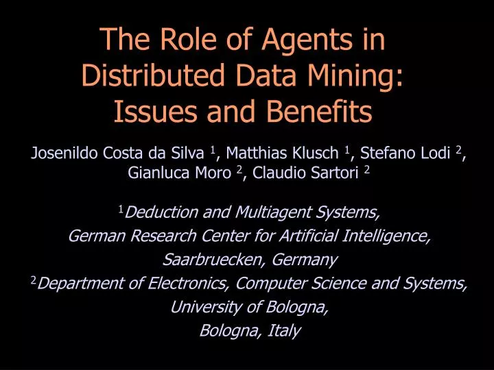 the role of agents in distributed data mining issues and benefits