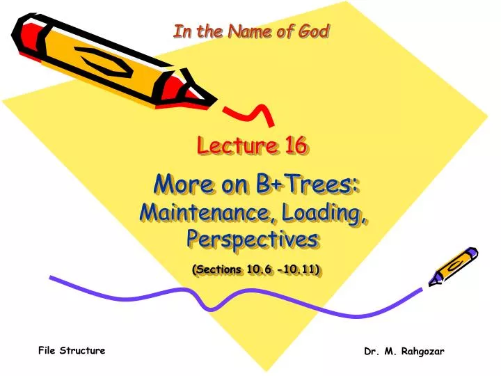 lecture 16 more on b trees maintenance loading perspectives sections 10 6 10 11