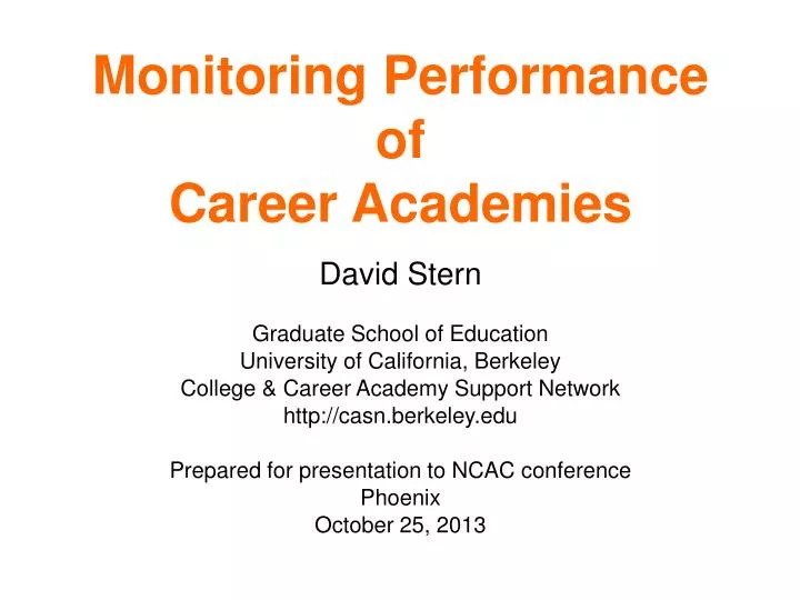 monitoring performance of career academies