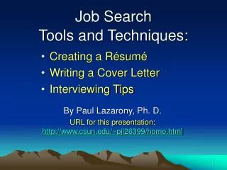 Job Search Tools and Techniques: