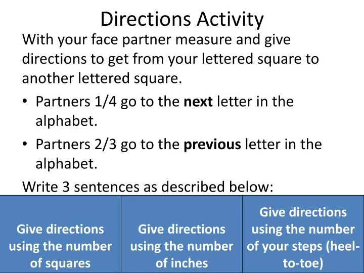 directions activity