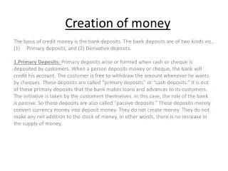 Creation of money