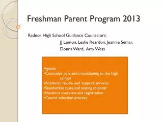 Freshman Parent Program 2013