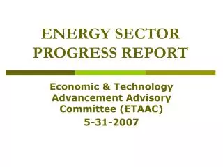 ENERGY SECTOR PROGRESS REPORT