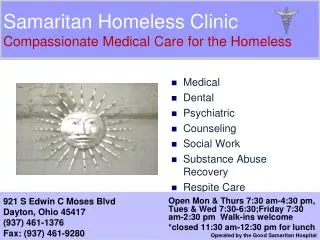 Samaritan Homeless Clinic Compassionate Medical Care for the Homeless