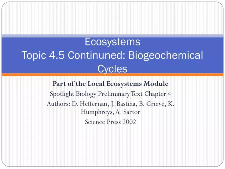 ecosystems topic 4 5 continuned biogeochemical cycles