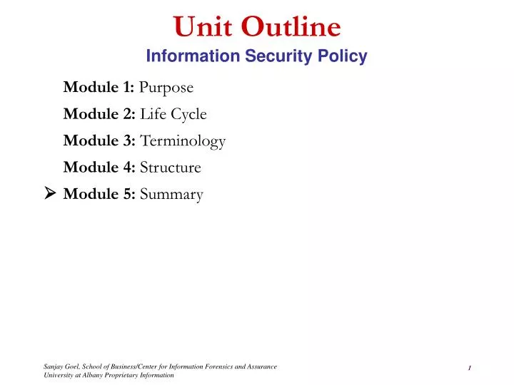 unit outline information security policy