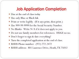 Job Application Completion