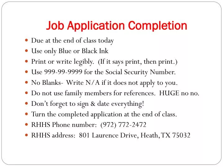 job application completion