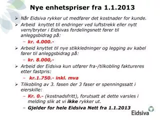nye enhetspriser fra 1 1 2013