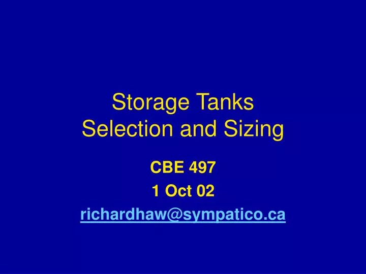 storage tanks selection and sizing