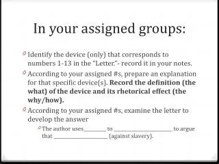 In your assigned groups: