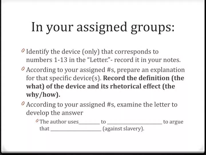 in your assigned groups