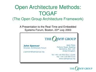 Open Architecture Methods: TOGAF (The Open Group Architecture Framework)