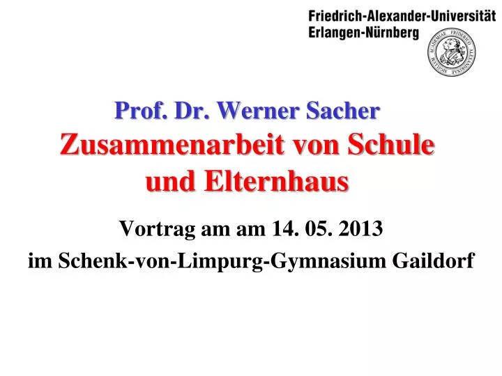 prof dr werner sacher zusammenarbeit von schule und elternhaus