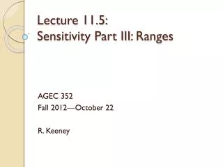 Lecture 11.5: Sensitivity Part III : Ranges