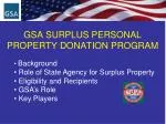 GSA SURPLUS PERSONAL PROPERTY DONATION PROGRAM - slide 1
