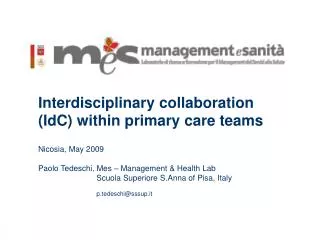 Interdisciplinary collaboration (IdC) within primary care teams Nicosia, May 2009