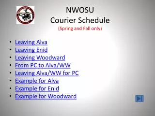 NWOSU Courier Schedule (Spring and Fall only)