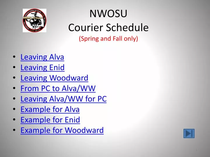 nwosu courier schedule spring and fall only