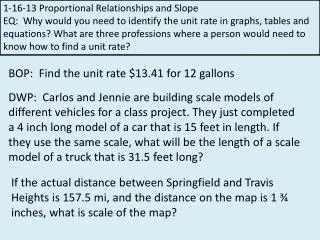 1-16-13 Proportional Relationships and Slope