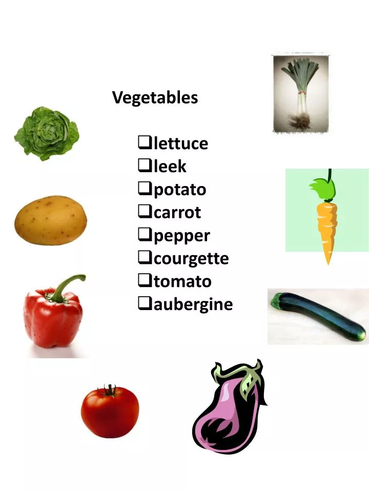 vegetables lettuce leek potato carrot pepper courgette tomato aubergine