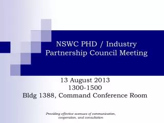 NSWC PHD / Industry Partnership Council Meeting