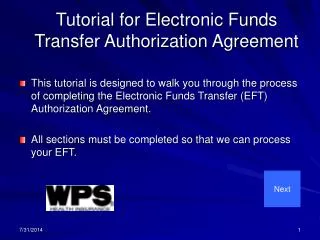 Tutorial for Electronic Funds Transfer Authorization Agreement