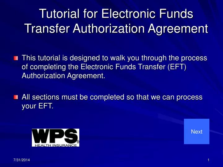 tutorial for electronic funds transfer authorization agreement