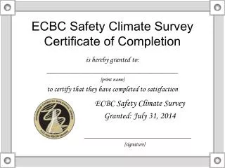 ECBC Safety Climate Survey Certificate of Completion