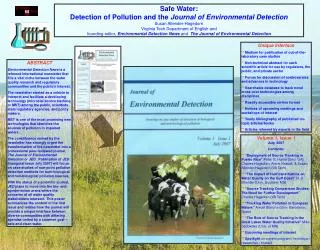 Safe Water: Detection of Pollution and the Journal of Environmental Detection