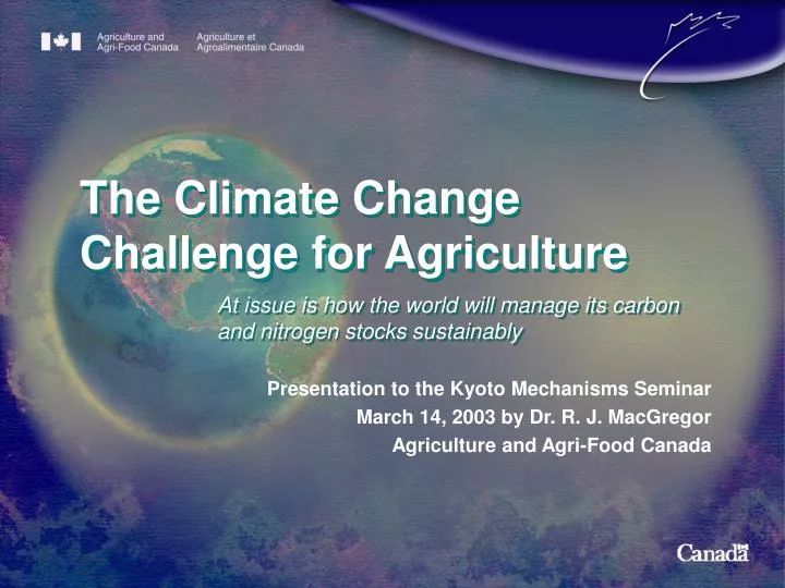 the climate change challenge for agriculture
