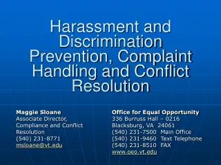 Harassment and Discrimination Prevention, Complaint Handling and Conflict Resolution
