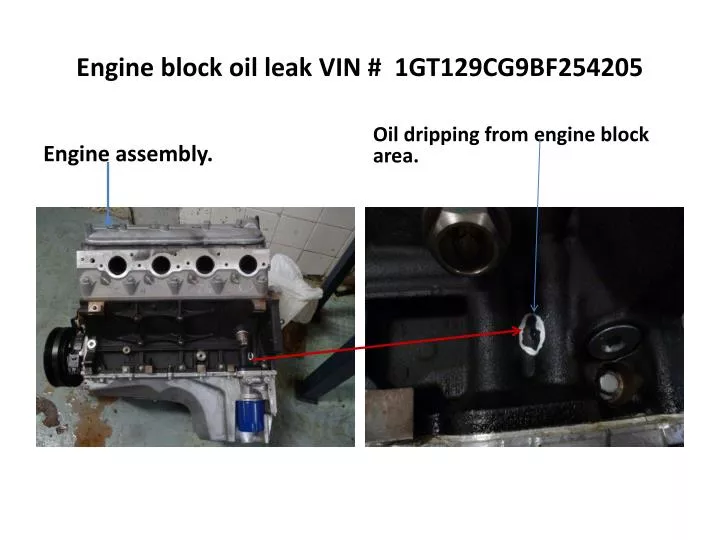 engine block oil leak vin 1gt129cg9bf254205