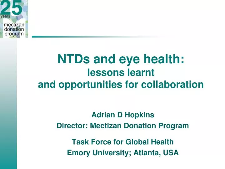 ntds and eye health lessons learnt and opportunities for collaboration