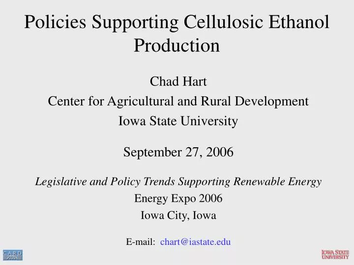 policies supporting cellulosic ethanol production