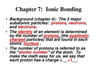 Chapter 7: Ionic Bonding