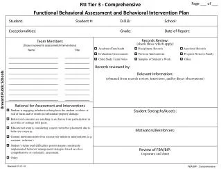 Functional Behavioral Assessment and Behavioral Intervention Plan