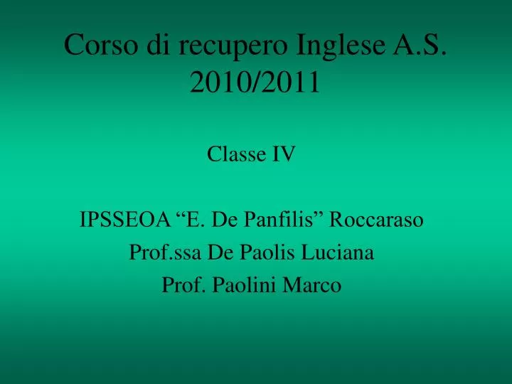 corso di recupero inglese a s 2010 2011