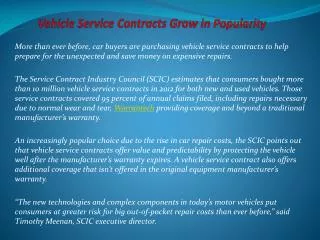 Vehicle Service Contracts Grow in Popularity